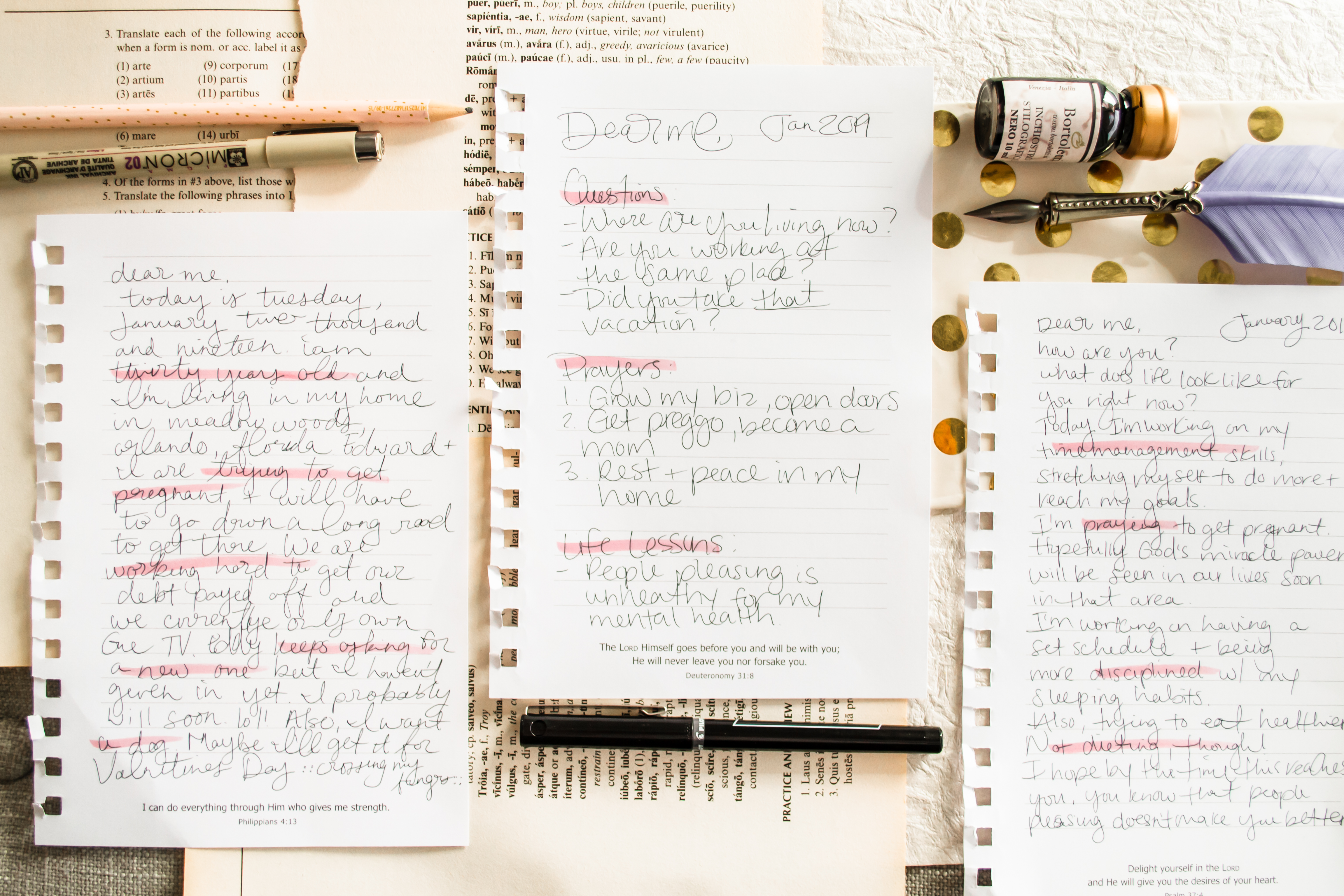 A collection of hand written notes